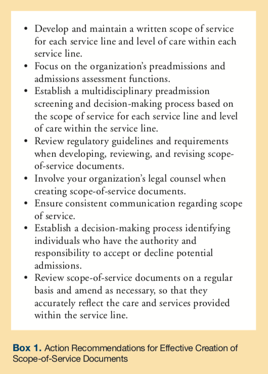 Scope of Service Matching Resident Needs and Provider Capabilities